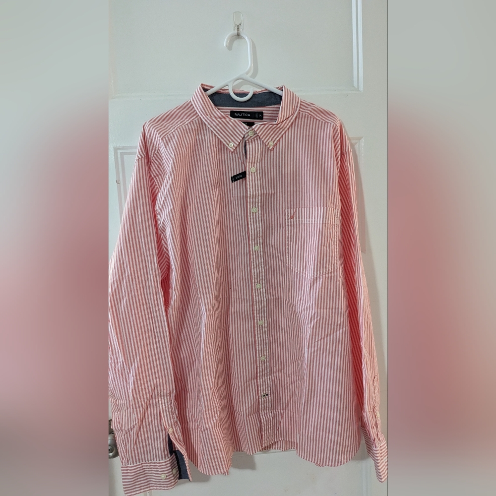 NEW Nautica 3XL light red stripe shirt